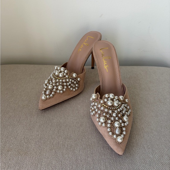 LULUS Pearl Embellished Bridal Nude Heels Size 8 - Picture 2 of 9